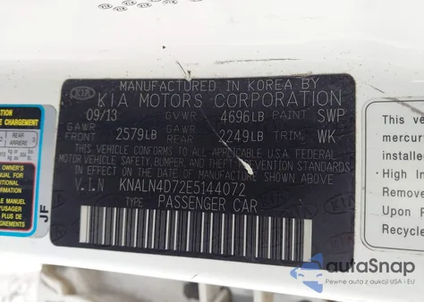 2014 Kia Cadenza Limited z USA, uszkodzony, nr VIN KNALN4D72E5144072